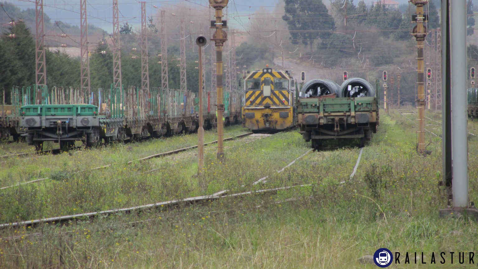 Locomotora de Arcelor y tren de alambrón en Poago (2014)